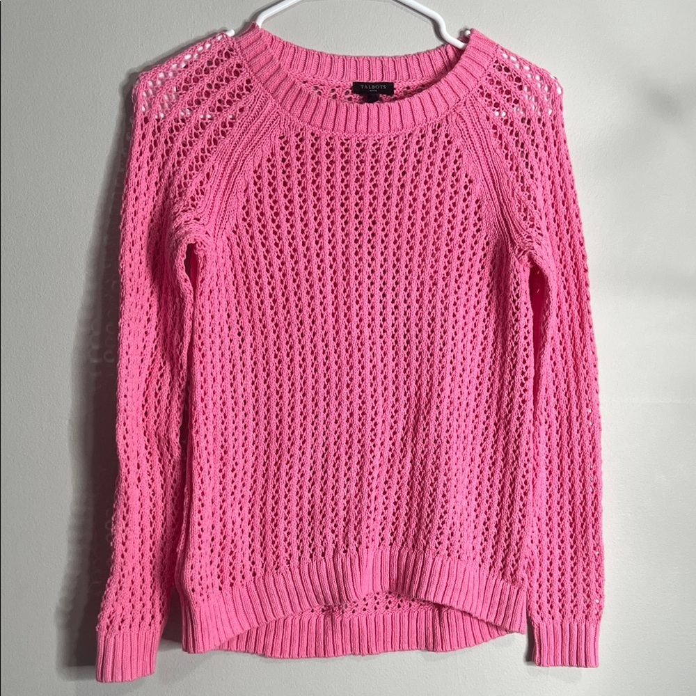 Talbots Bright Pink Open-Knit Sweater